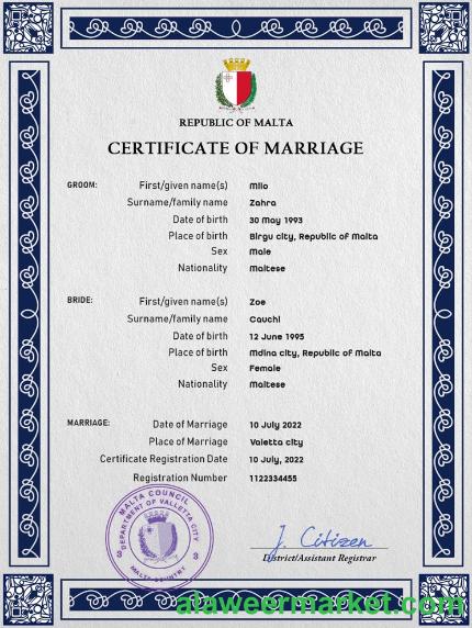 Malta marriage certificate PSD template